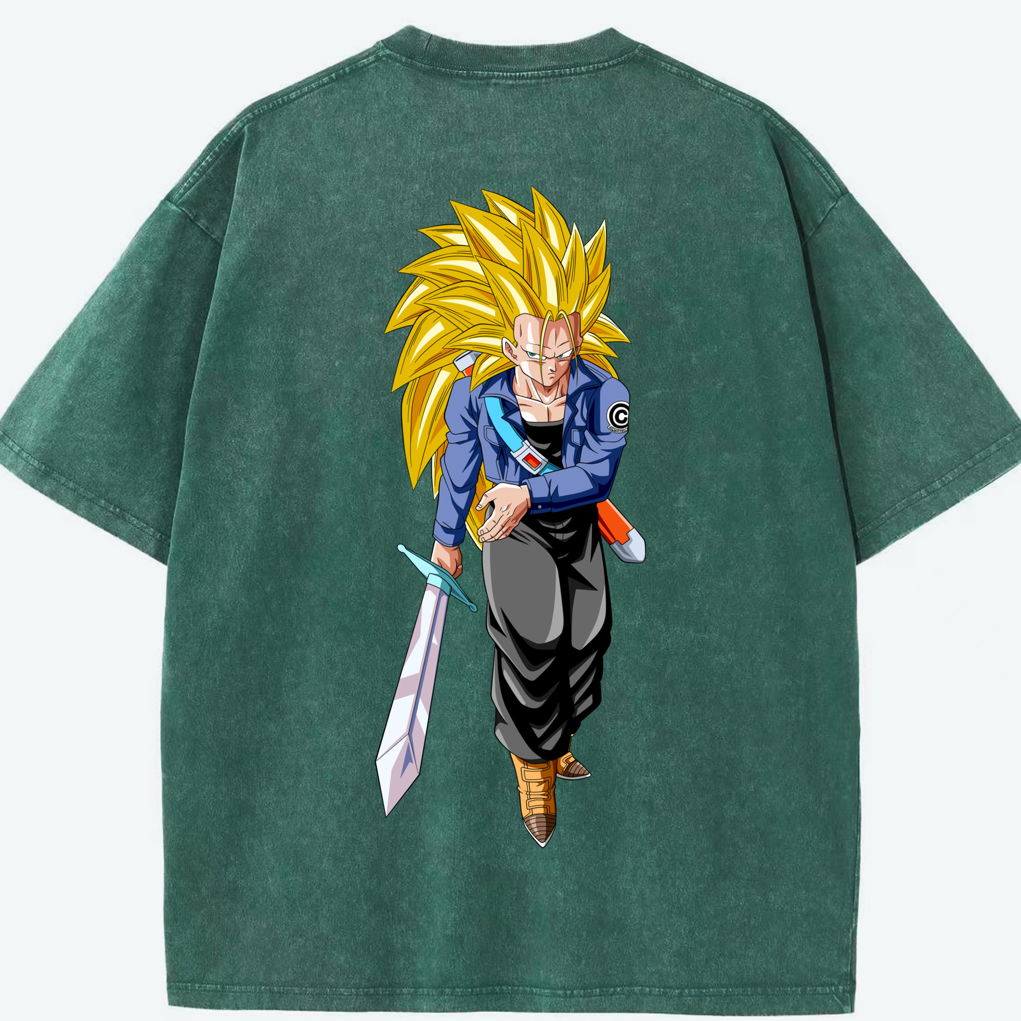 （画像用） ドラゴンボール トランクス（Torankusu）DRAGON BALL Trunks 綿100% ヴィンテージ風 半袖Tシャツ（背面プリント）
